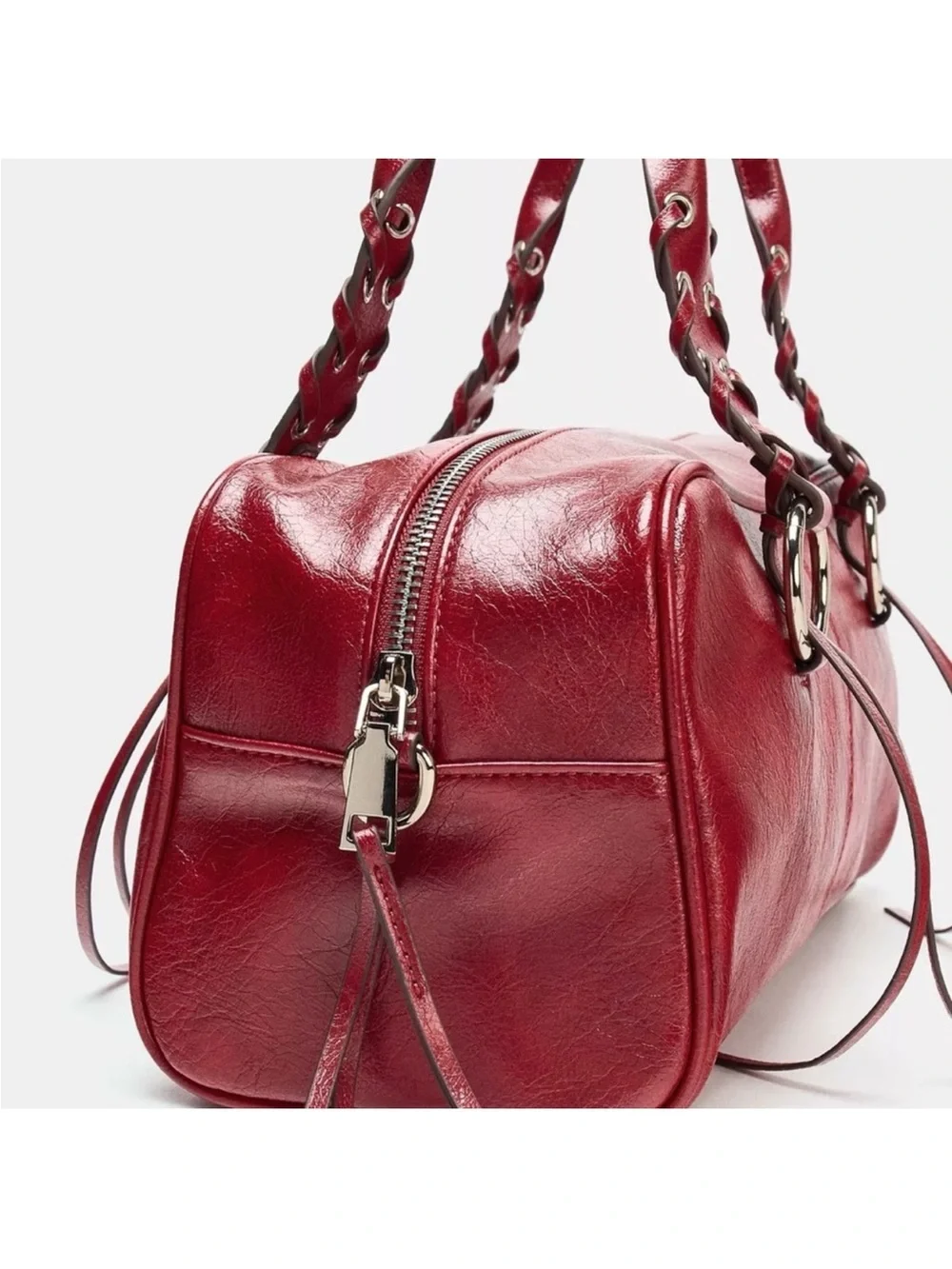 Zara Red Leather Backpack with Eyelet Strap Detail